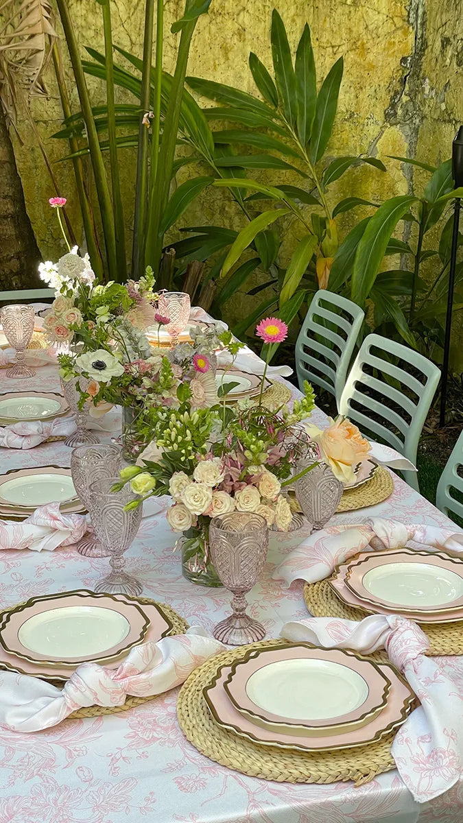 Garden dining with pastels and vintage tableware