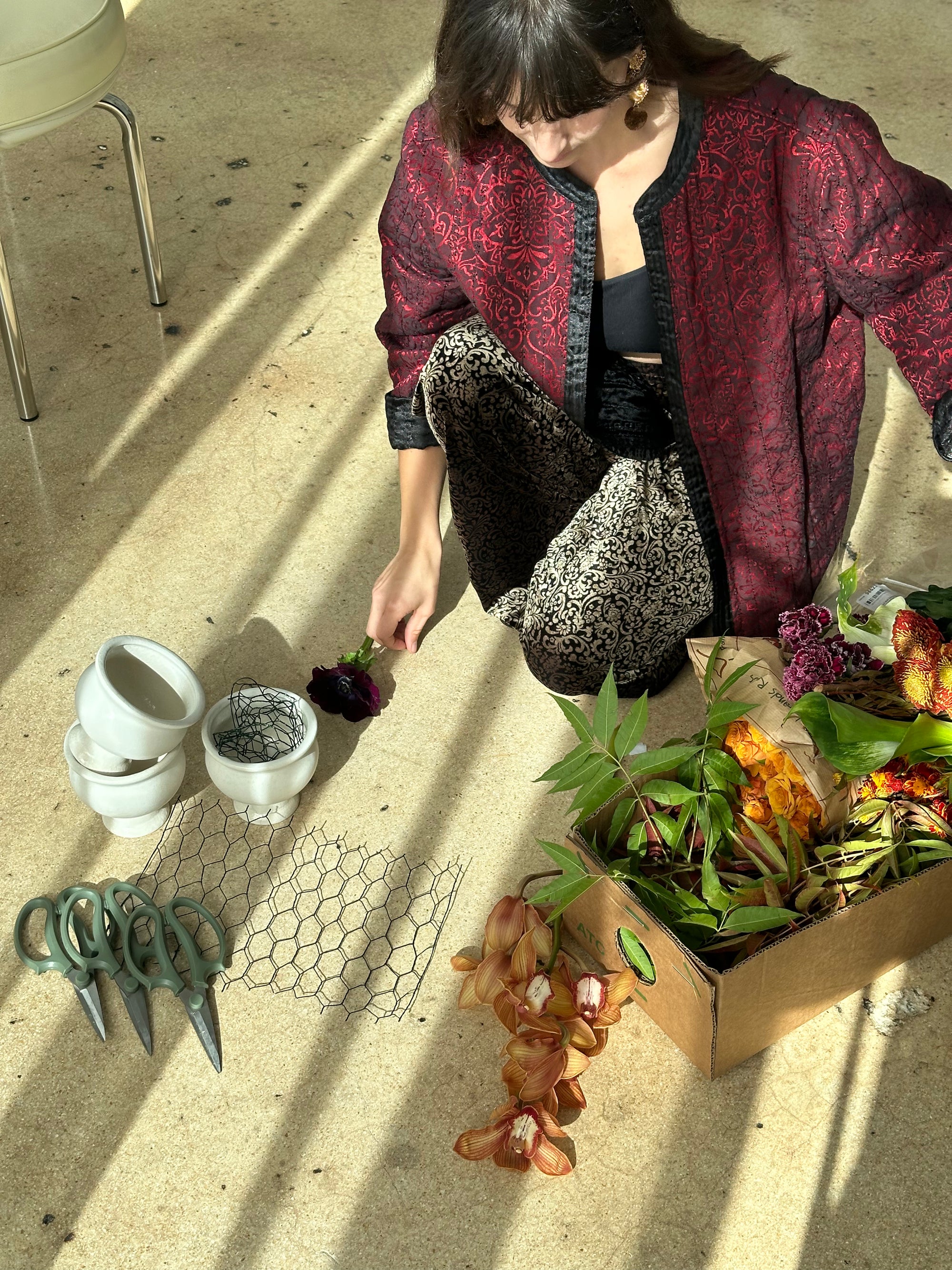 Bohemian floral setup with artistic sunlight